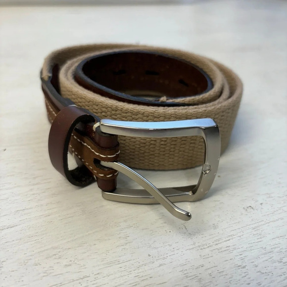 Fossil Belt Woven Cream & Brown Leather 36"-40" Hole Range 38 - Picture 1 of 7